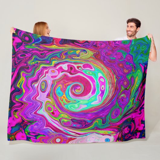 Groovy Abstract Retro Magenta Rainbow Swirl Fleece Deken (In situ)