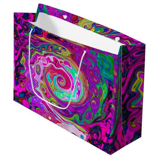 Groovy Abstract Retro Magenta Rainbow Swirl Groot Cadeauzakje (Voorkant Gekanteld)