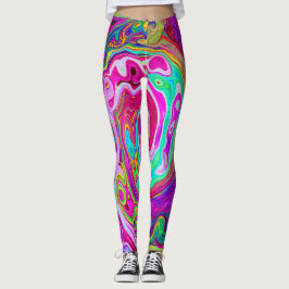 Groovy Abstract Retro Magenta Rainbow Swirl Leggings