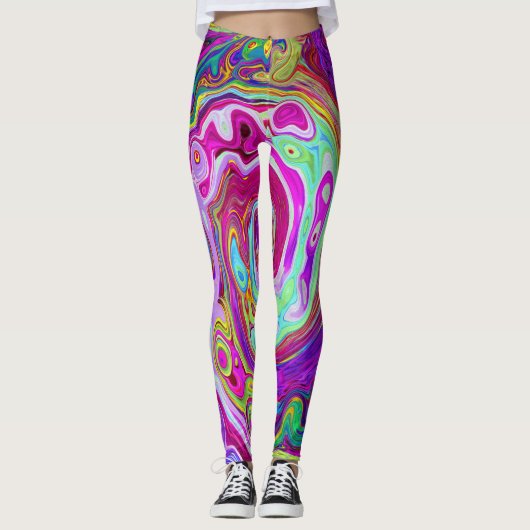 Groovy Abstract Retro Magenta Rainbow Swirl Leggings (Voorkant)