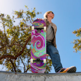 Groovy Abstract Retro Magenta Rainbow Swirl Persoonlijk Skateboard