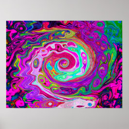 Groovy Abstract Retro Magenta Rainbow Swirl Poster