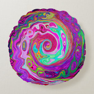 Groovy Abstract Retro Magenta Rainbow Swirl Rond Kussen