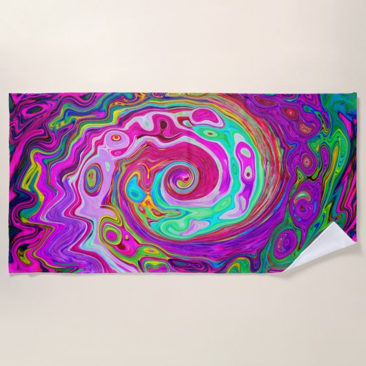 Groovy Abstract Retro Magenta Rainbow Swirl Strandlaken (Voorkant)