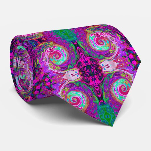 Groovy Abstract Retro Magenta Rainbow Swirl Stropdas (Opgerold)