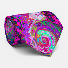 Groovy Abstract Retro Magenta Rainbow Swirl Stropdas