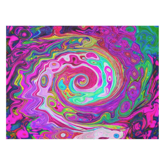 Groovy Abstract Retro Magenta Rainbow Swirl Tafelkleed (Voorkant (Horizontaal))