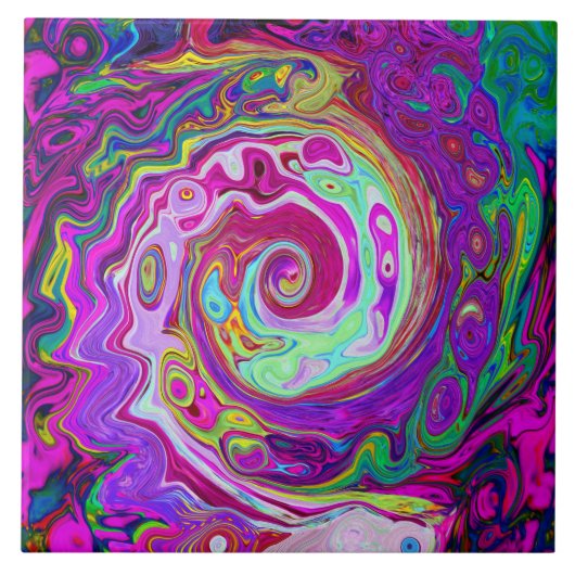 Groovy Abstract Retro Magenta Rainbow Swirl Tegeltje (Voorkant)