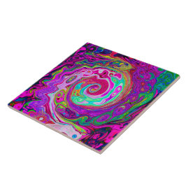 Groovy Abstract Retro Magenta Rainbow Swirl Tegeltje