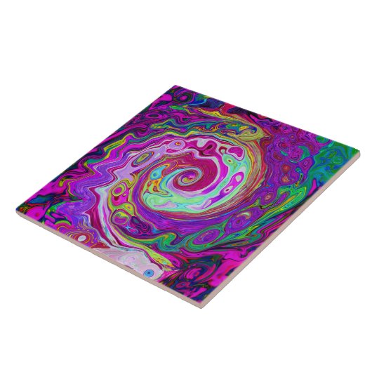 Groovy Abstract Retro Magenta Rainbow Swirl Tegeltje (Zijkant)