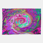 Groovy Abstract Retro Magenta Rainbow Swirl Theedoek (Horizontaal)