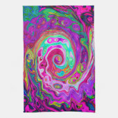 Groovy Abstract Retro Magenta Rainbow Swirl Theedoek (Verticaal)