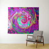 Groovy Abstract Retro Magenta Rainbow Swirl Wandkleed (In Situ (horizontaal))