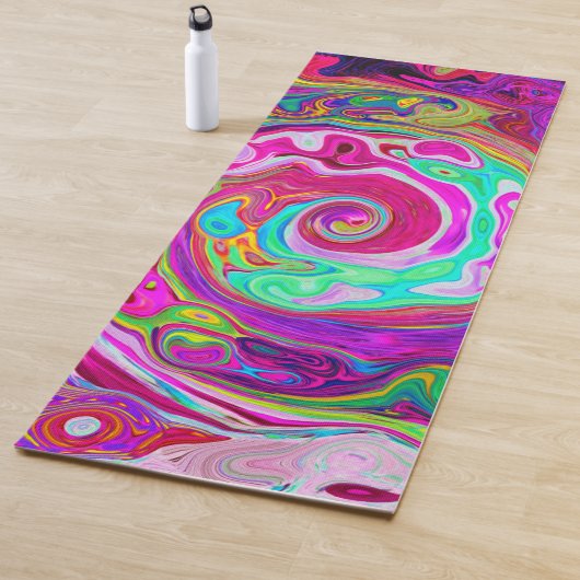 Groovy Abstract Retro Magenta Rainbow Swirl Yogamat (In situ)