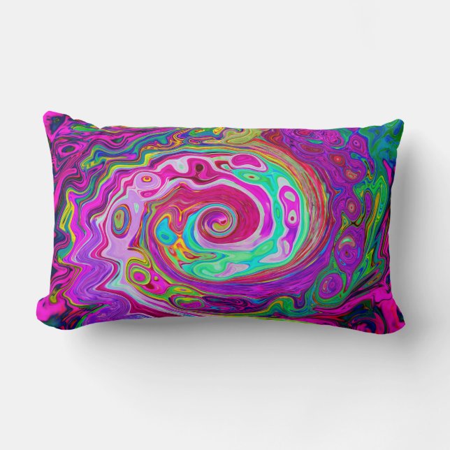 Groovy Abstract Retro Magenta Regenboog Draaikolk Kussen (Voorkant)