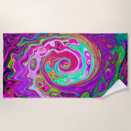 Groovy Abstract Retro Magenta Regenboog Draaikolk Strandlaken