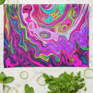 Groovy Abstract Retro Magenta Regenboog Draaikolk Theedoek
