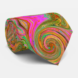 Groovy Abstract Retro Oranje en Green Swirl Stropdas