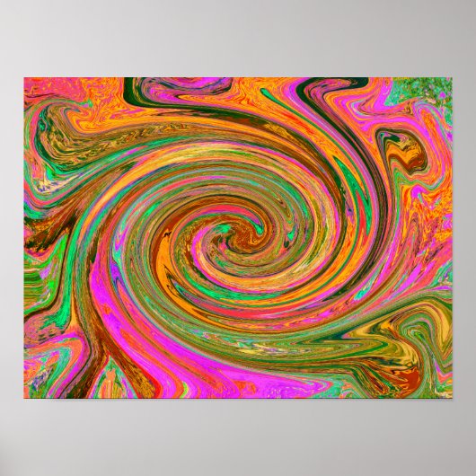 Groovy Abstract Retro Oranje en Groen Werveling Poster (Voorkant)