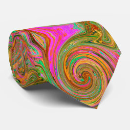 Groovy Abstract Retro Oranje en Groen Werveling Stropdas