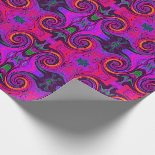 Groovy Abstract Retro Paars en Oranje wervelkolom Cadeaupapier (Hoek)