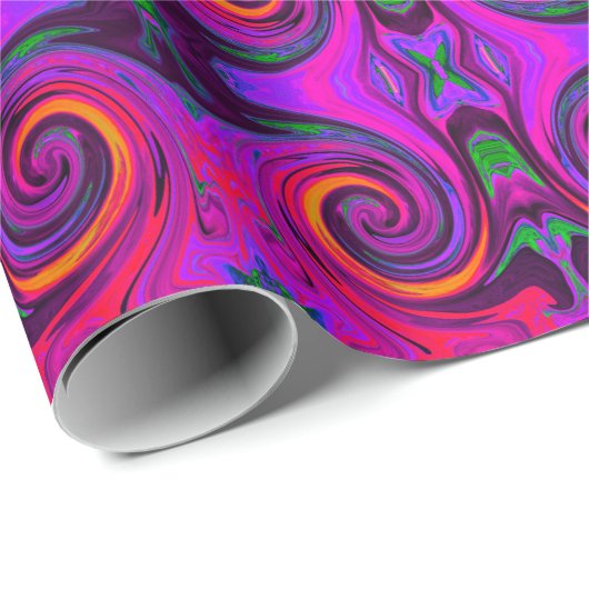 Groovy Abstract Retro Paars en Oranje wervelkolom Cadeaupapier (Rol Hoek)