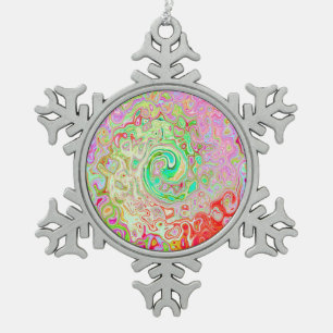Groovy Abstract Retro Pastel Groen Vloeibare Draai Tin Sneeuwvlok Ornament