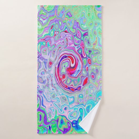 Groovy Abstract Retro Pink en Green Swirl Badhanddoek (Badhanddoek)