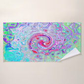 Groovy Abstract Retro Pink en Green Swirl Badhanddoek (Badhanddoek)