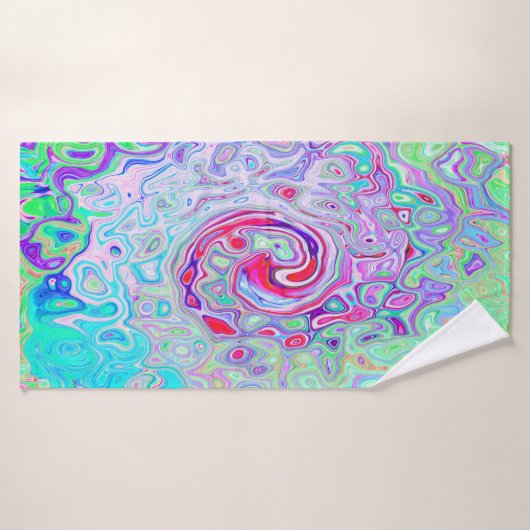Groovy Abstract Retro Pink en Green Swirl Badhanddoek (Badhanddoek)