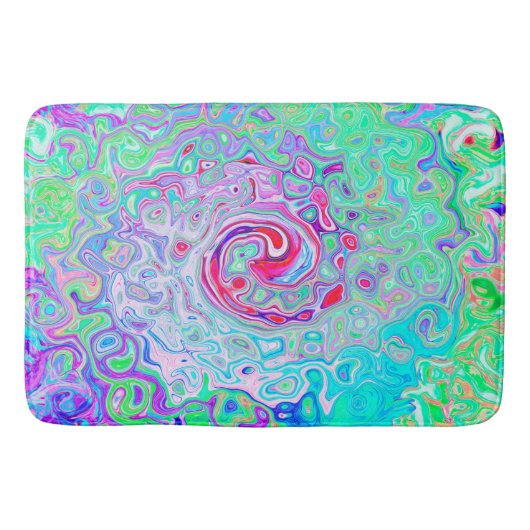 Groovy Abstract Retro Pink en Green Swirl Badmat (Voorkant)