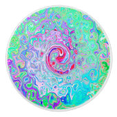 Groovy Abstract Retro Pink en Green Swirl Keramische Knop (Voorkant)