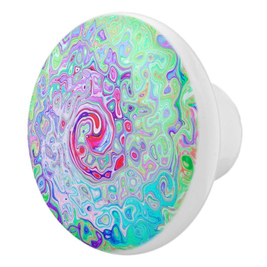 Groovy Abstract Retro Pink en Green Swirl Keramische Knop (Rechts)