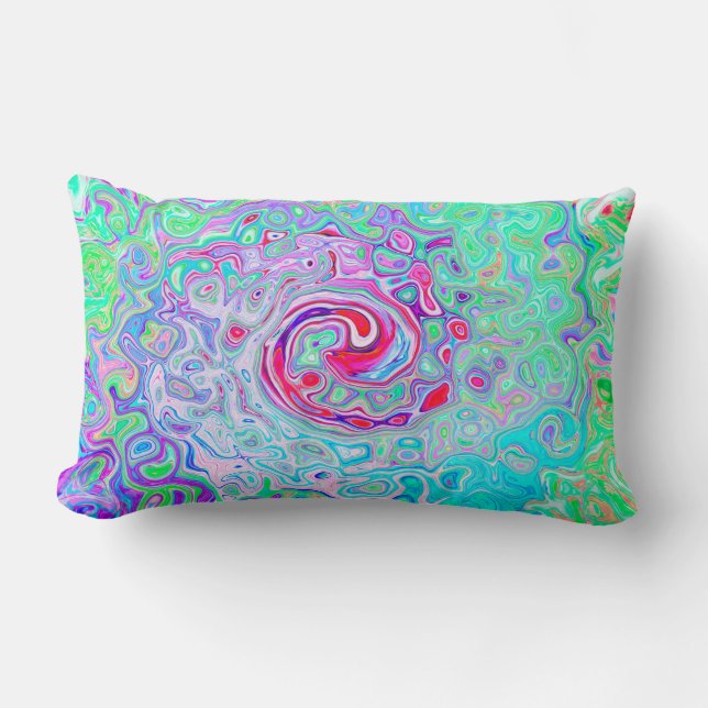 Groovy Abstract Retro Pink en Green Swirl Kussen (Voorkant)