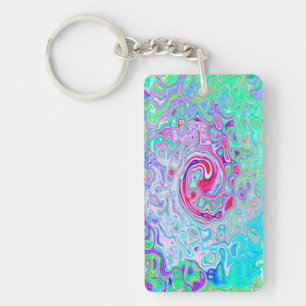 Groovy Abstract Retro Pink en Green Swirl Sleutelhanger
