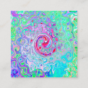 Groovy Abstract Retro Pink en Green Swirl Vierkante Visitekaartje
