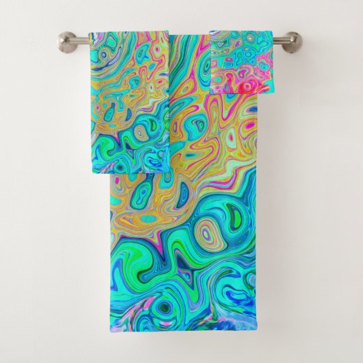 Groovy Abstract Retro Rainbow Liquid Swirl Bad Handdoek (Insitu)