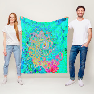 Groovy Abstract Retro Rainbow Liquid Swirl Fleece Deken