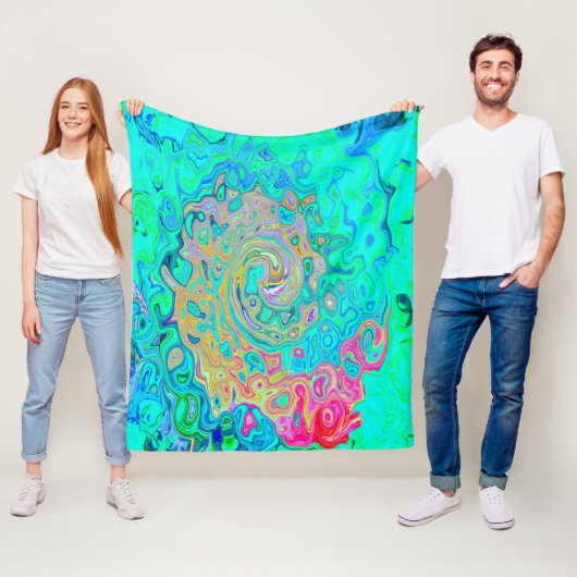 Groovy Abstract Retro Rainbow Liquid Swirl Fleece Deken (In situ)
