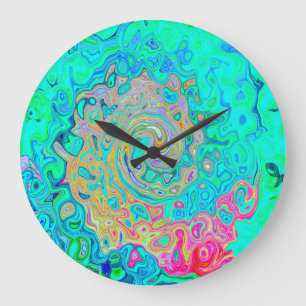 Groovy Abstract Retro Rainbow Liquid Swirl Grote Klok