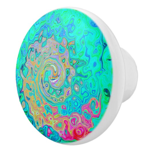 Groovy Abstract Retro Rainbow Liquid Swirl Keramische Knop (Rechts)