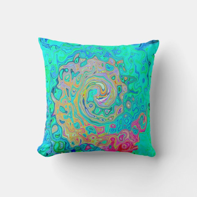 Groovy Abstract Retro Rainbow Liquid Swirl Kussen (Voorkant)