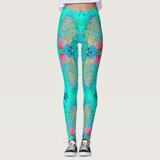 Groovy Abstract Retro Rainbow Liquid Swirl Leggings (Voorkant)