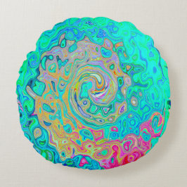 Groovy Abstract Retro Rainbow Liquid Swirl Rond Kussen