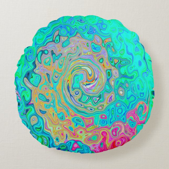 Groovy Abstract Retro Rainbow Liquid Swirl Rond Kussen (Voorkant)