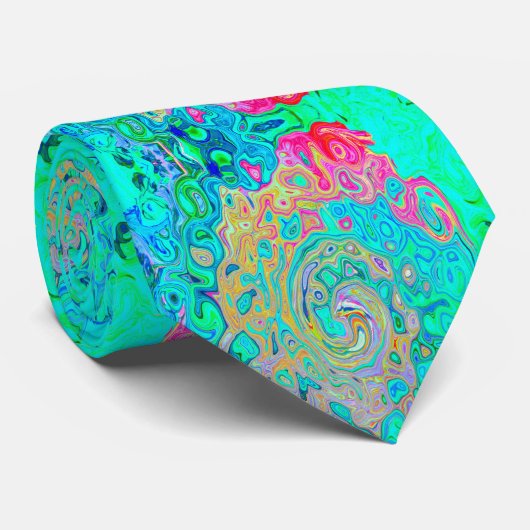 Groovy Abstract Retro Rainbow Liquid Swirl Stropdas (Opgerold)