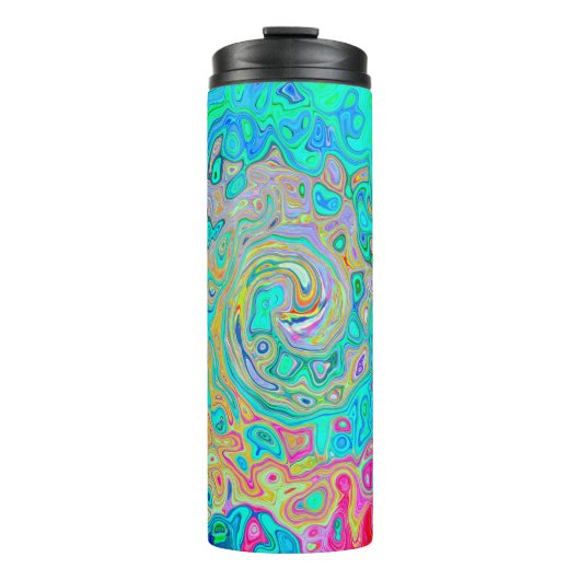 Groovy Abstract Retro Rainbow Liquid Swirl Thermosbeker (Voorkant)