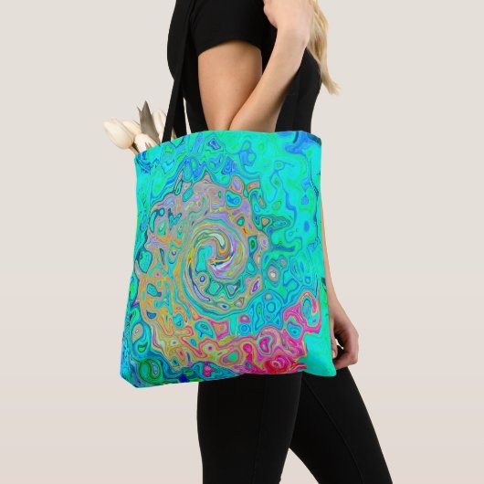 Groovy Abstract Retro Rainbow Liquid Swirl Tote Bag (Dichtbij)