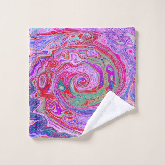 Groovy Abstract Retro Red, Paars en roze zwijn Bad Handdoek (Wasdoekje)