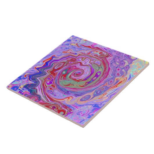 Groovy Abstract Retro Red, Paars en roze zwijn Tegeltje (Zijkant)